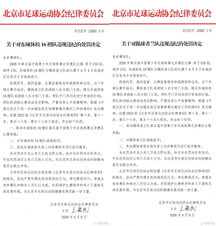 北京U10假球案細(xì)節(jié)曝光 為躲強隊互射烏龍 教練領(lǐng)隊遭永久禁足
