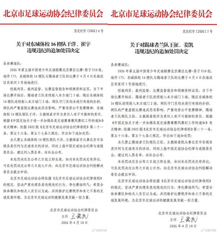 北京U10假球案細(xì)節(jié)曝光 為躲強隊互射烏龍 教練領(lǐng)隊遭永久禁足