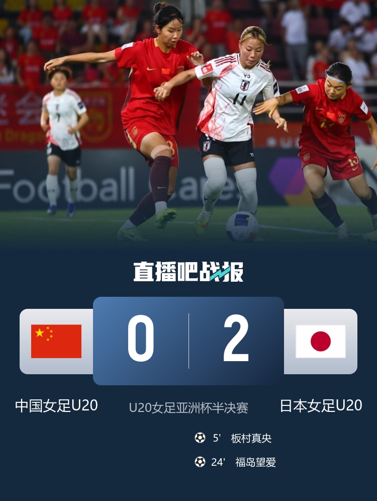 U20女足亞洲杯中國(guó)0-2日本 控球率18%遭技術(shù)壓制仍晉級(jí)世青賽