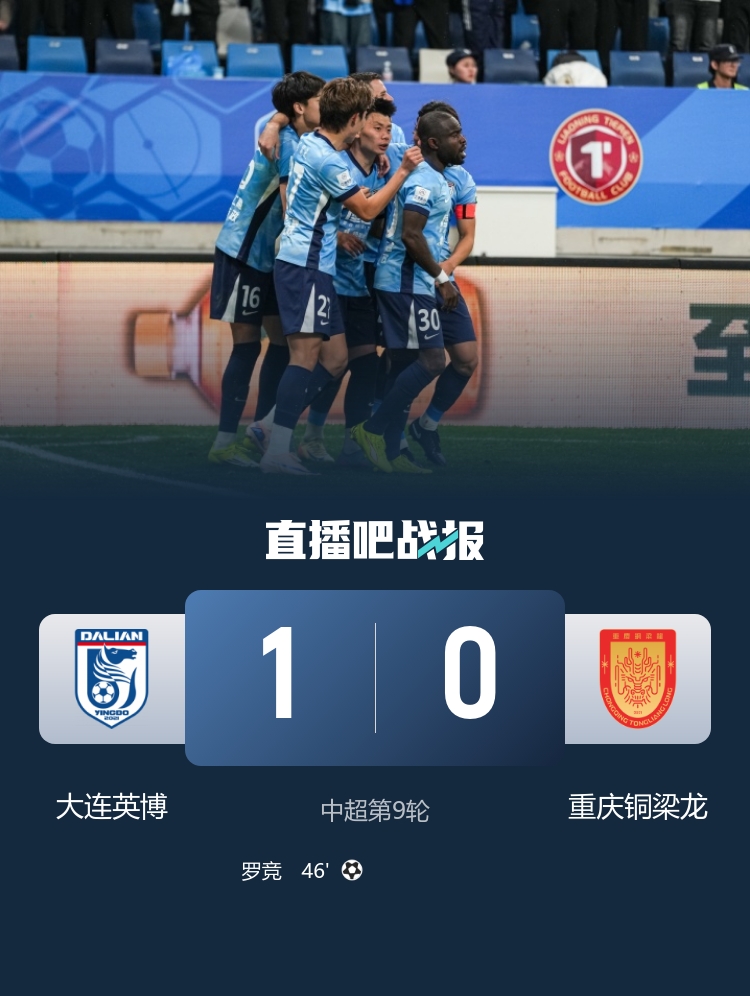 積分追平對(duì)手！大連英博1-0送重慶銅梁龍賽季首敗 羅競(jìng)凌空斬制勝