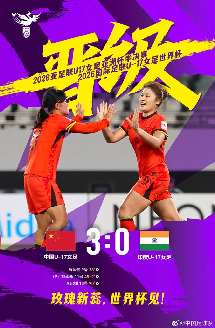 零封印度，三將建功：中國U17女足挺進亞少賽四強+世界杯