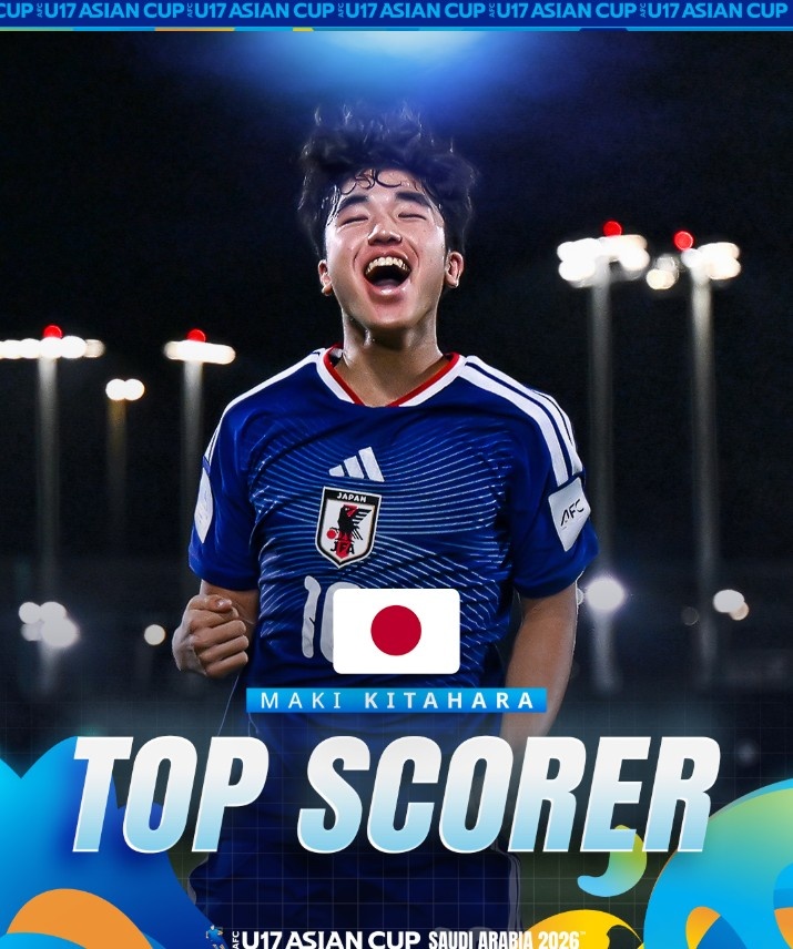 北原槙包攬U17亞洲杯金靴+MVP，兩戰(zhàn)中國(guó)均破門